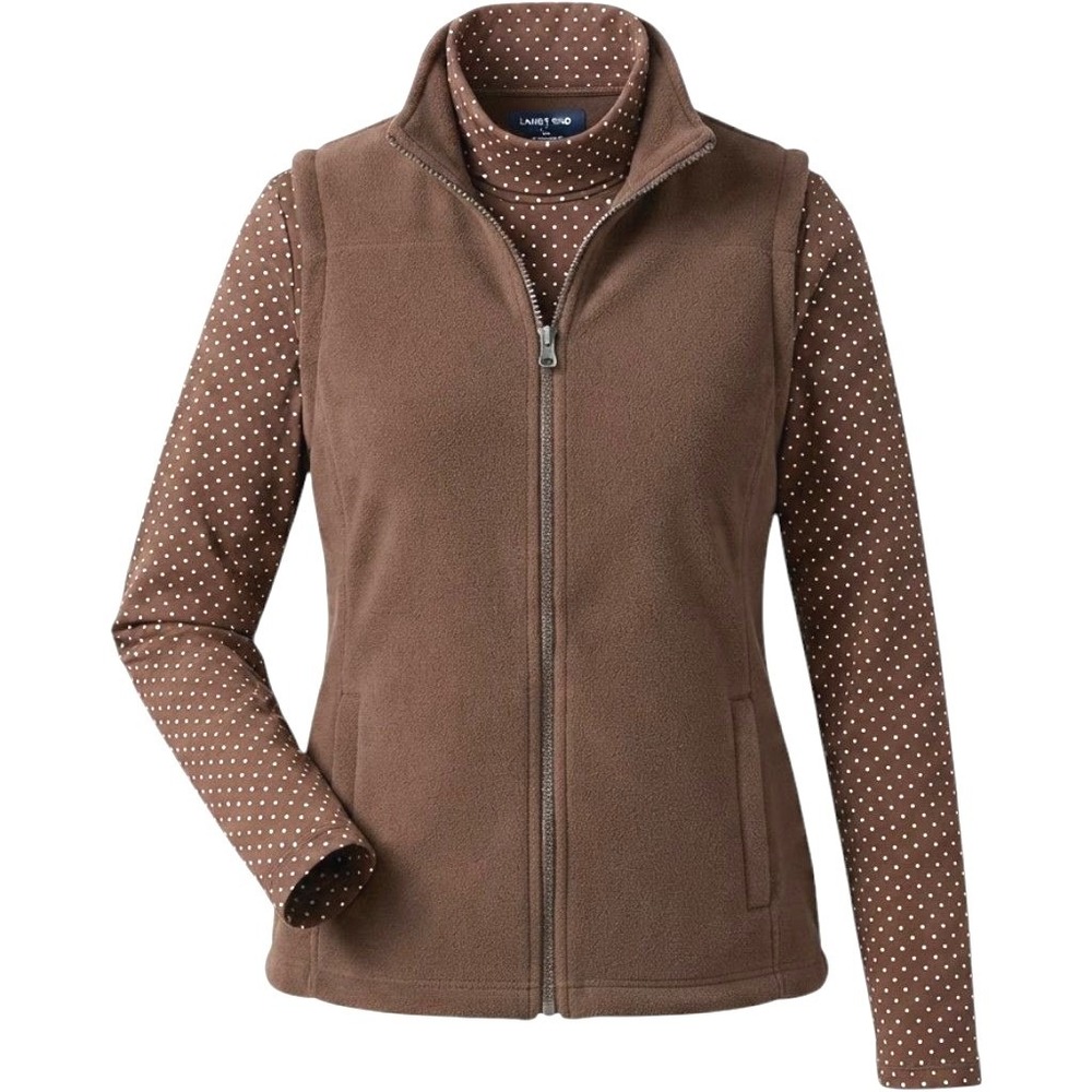 Lands End Brown Fleece Vest and Polka Dot Turtle Neck Layered Set Women S M 6 8